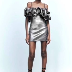 ZARA Platinum Metallic Cocktail Party Dress SZ XL (NWT)